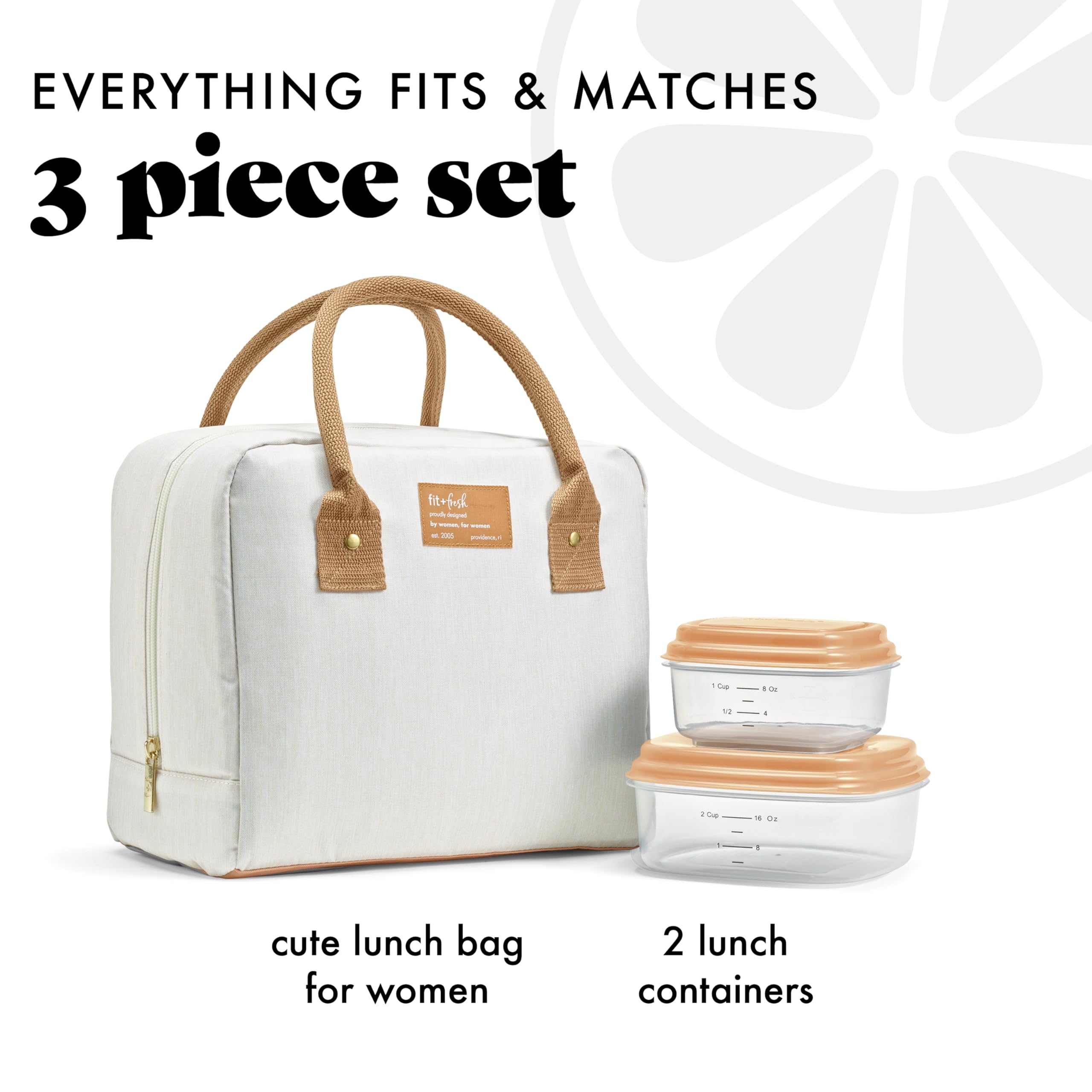 Fit & Fresh Bolsa de almuerzo Bloomington para mujer, bolsa de almuerzo isotérmica para el trabajo, impermeable y resistente a las manchas, gran caja de almuerzo para mujer con envases, cremallera,