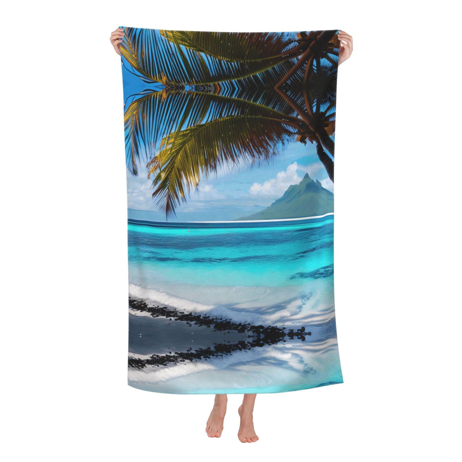 KPXXAQT Tahiti Beach Print Oversized Adult Beach Towel Quick-Dry Travel Swimming Camping Outdoor Adventures
