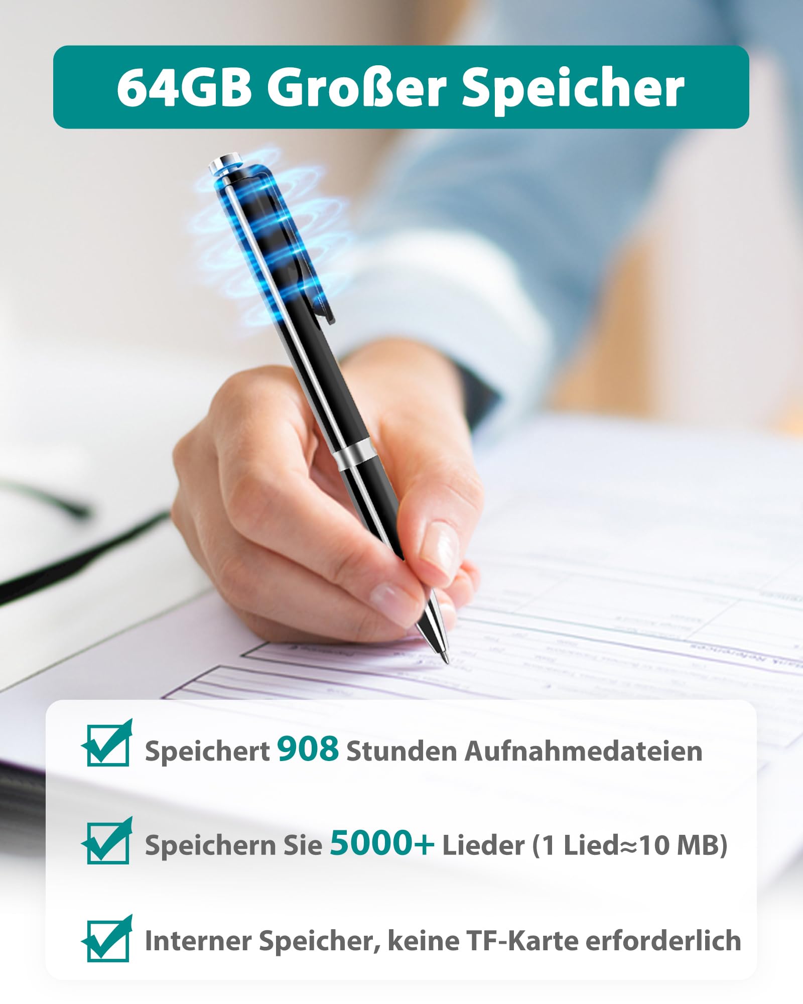 64GB Diktiergerät, XIXITPY Sprachaktivierter Aufnahmegerät mit 908 Stunden Aufnahmekapazität und One-Touch-Aufnahme, Voice Recorder für Vorlesungen Meetings Klassen Interviews