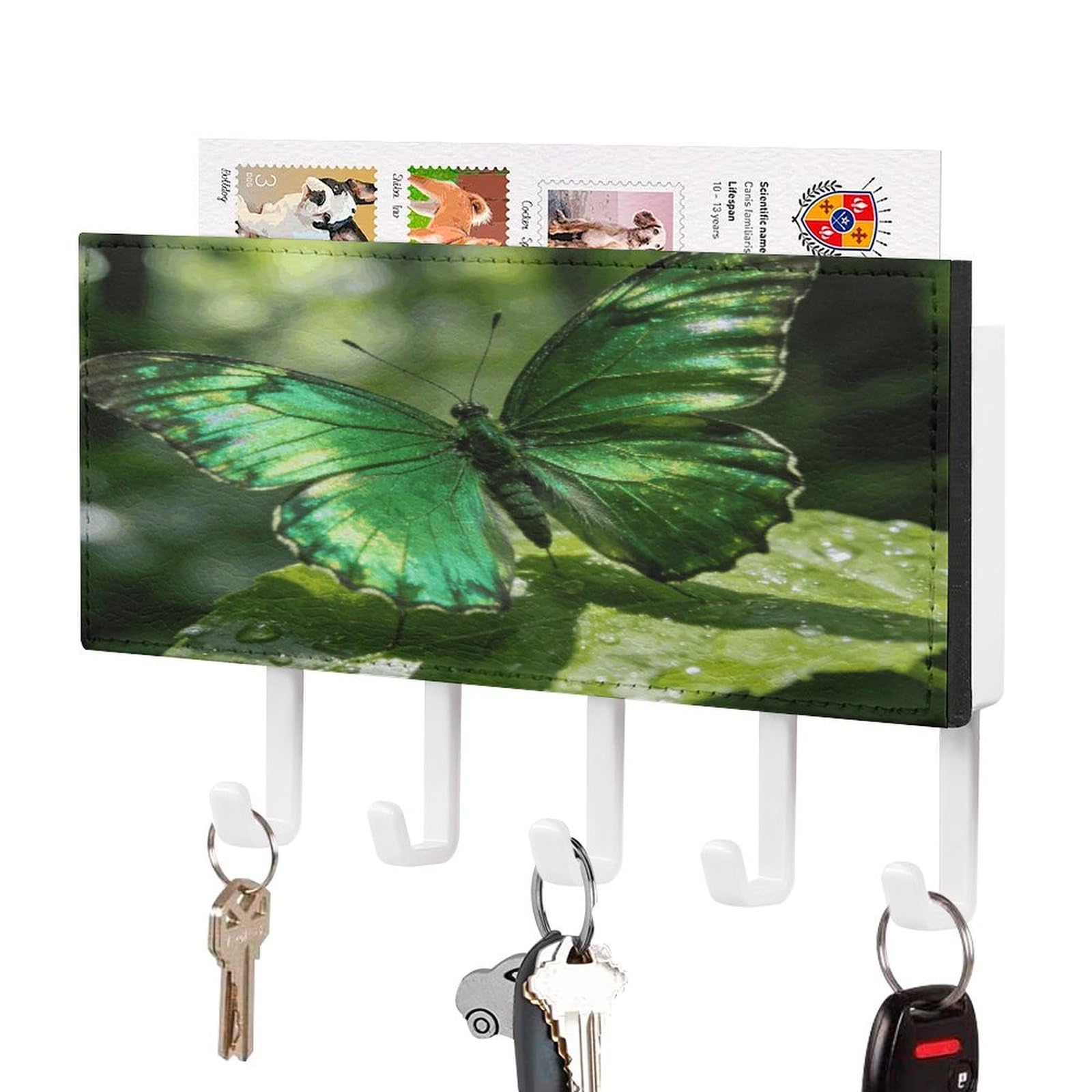 Organizador de cartas y llaves verde mariposa para decorar el pasillo del hogar
