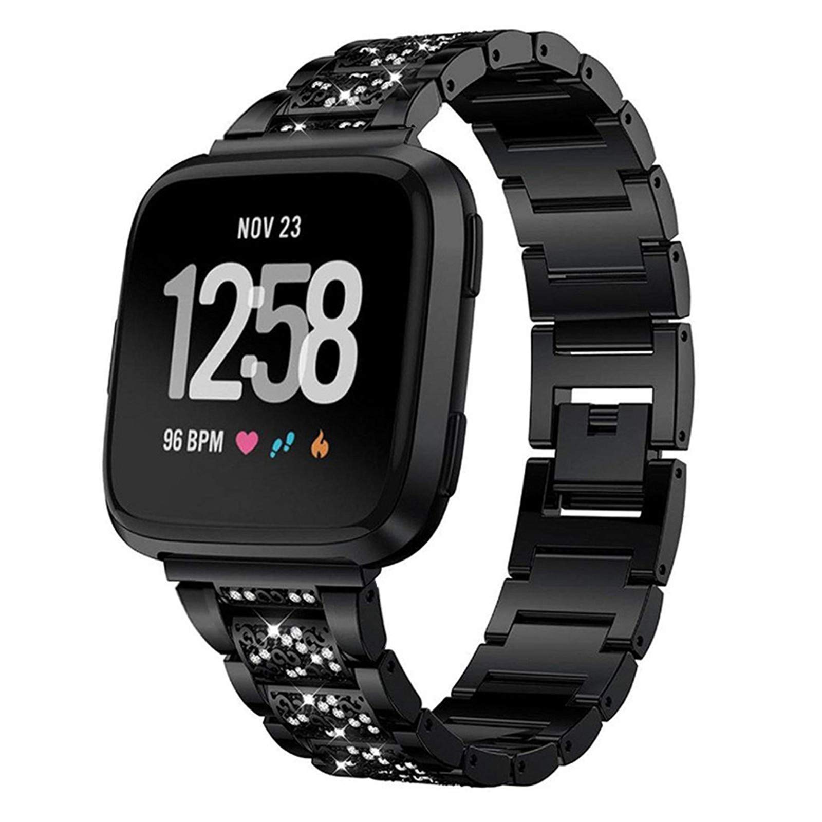 Cinturino Con Strass Per Fitbit Versa 3/Sense – Bracciale In Lega Di Zinco, Regolabile Da 14 A 20,6 Cm, Colore Argento