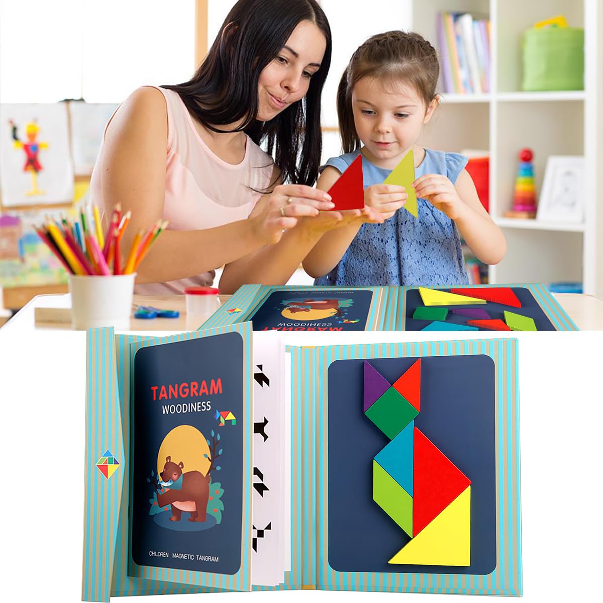 Tangram, puzzle magnetico in legno per bambini, regalo tangram per bambini, puzzle magnetico adatto dai 3 anni in su