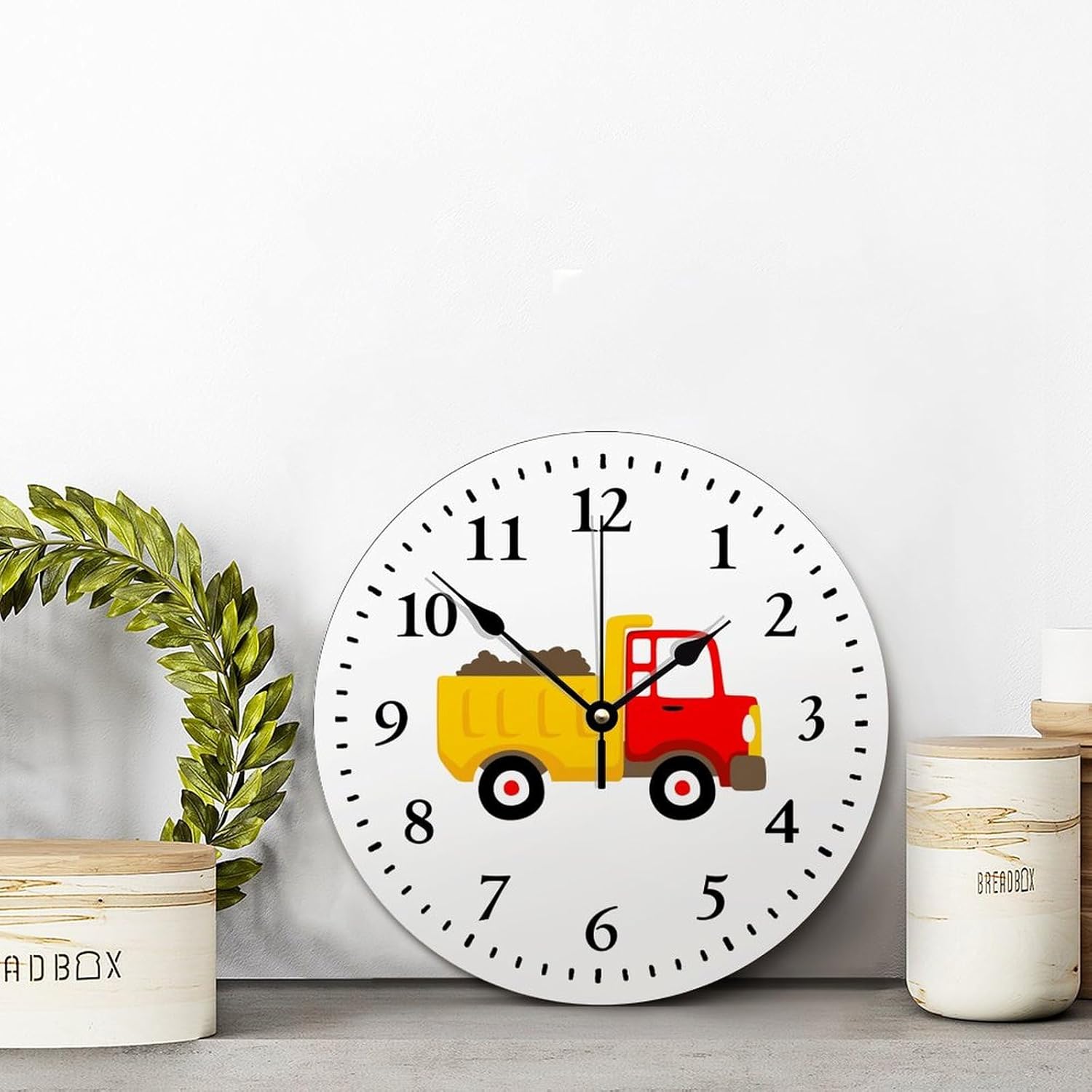 ArogGeld Cartoon Dump Truck Clock Vehicle Boys Room Nursery Large Wall Clocks Battery Operated 12 Inch Retirement Home Decor Wall Decor for Kitchen Bedroom Living Room Office
