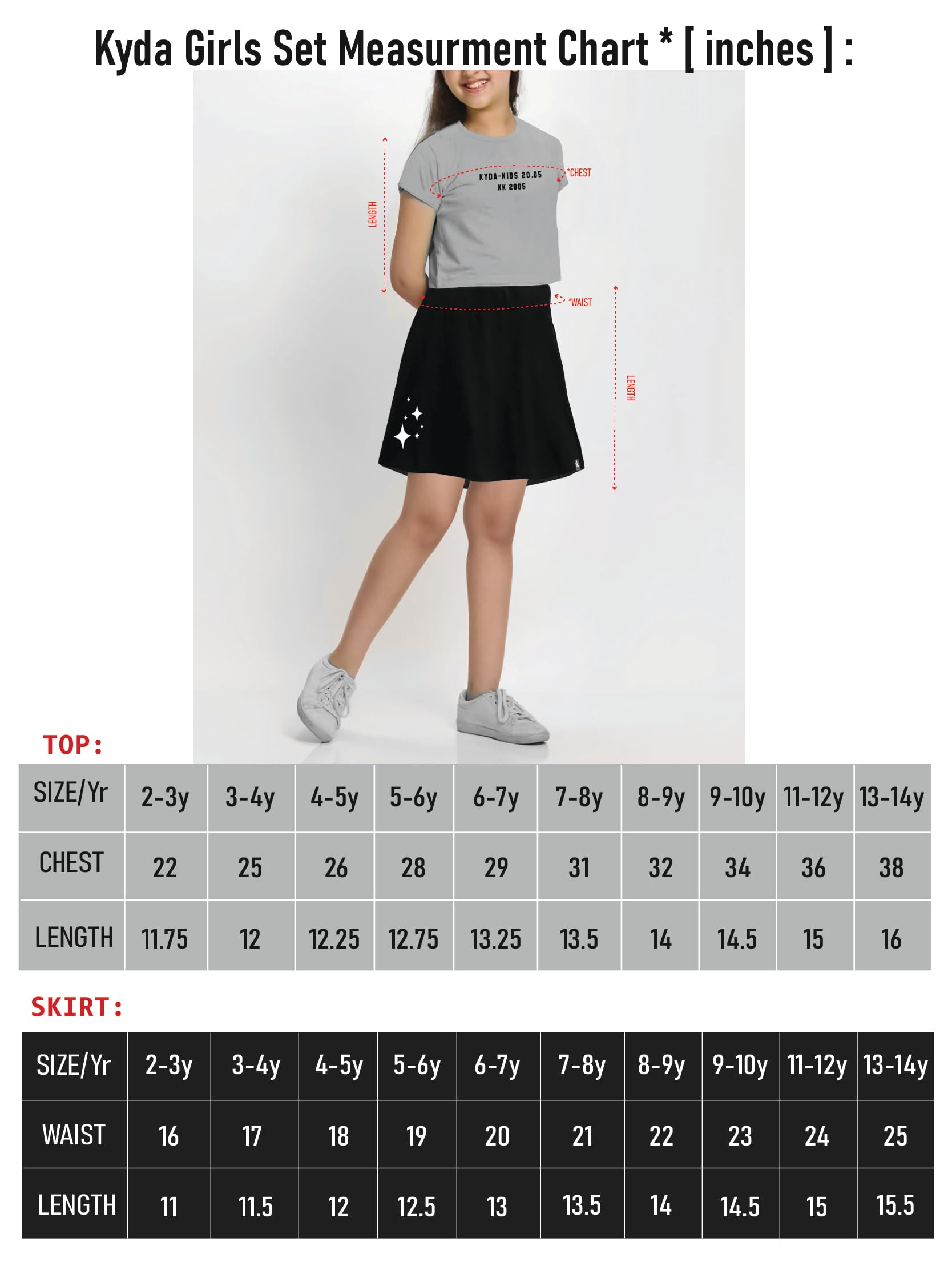 KYDA KIDS®100% Pure Cotton Girls Printed Crop Top and Skirt with Attached Inner shorts Co-ords Set (Pack of 1) - Image 7 thumbnail