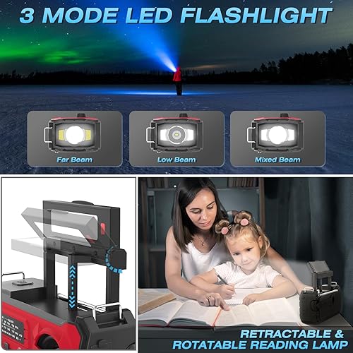 Miniatura 5 de Radio de emergencia de 10000 mAh, radio meteorológica NOAA con AMFM, 37000 mWh, carga USBsolarmanivela, linterna LED, alarma SOS, lámpara de lectura