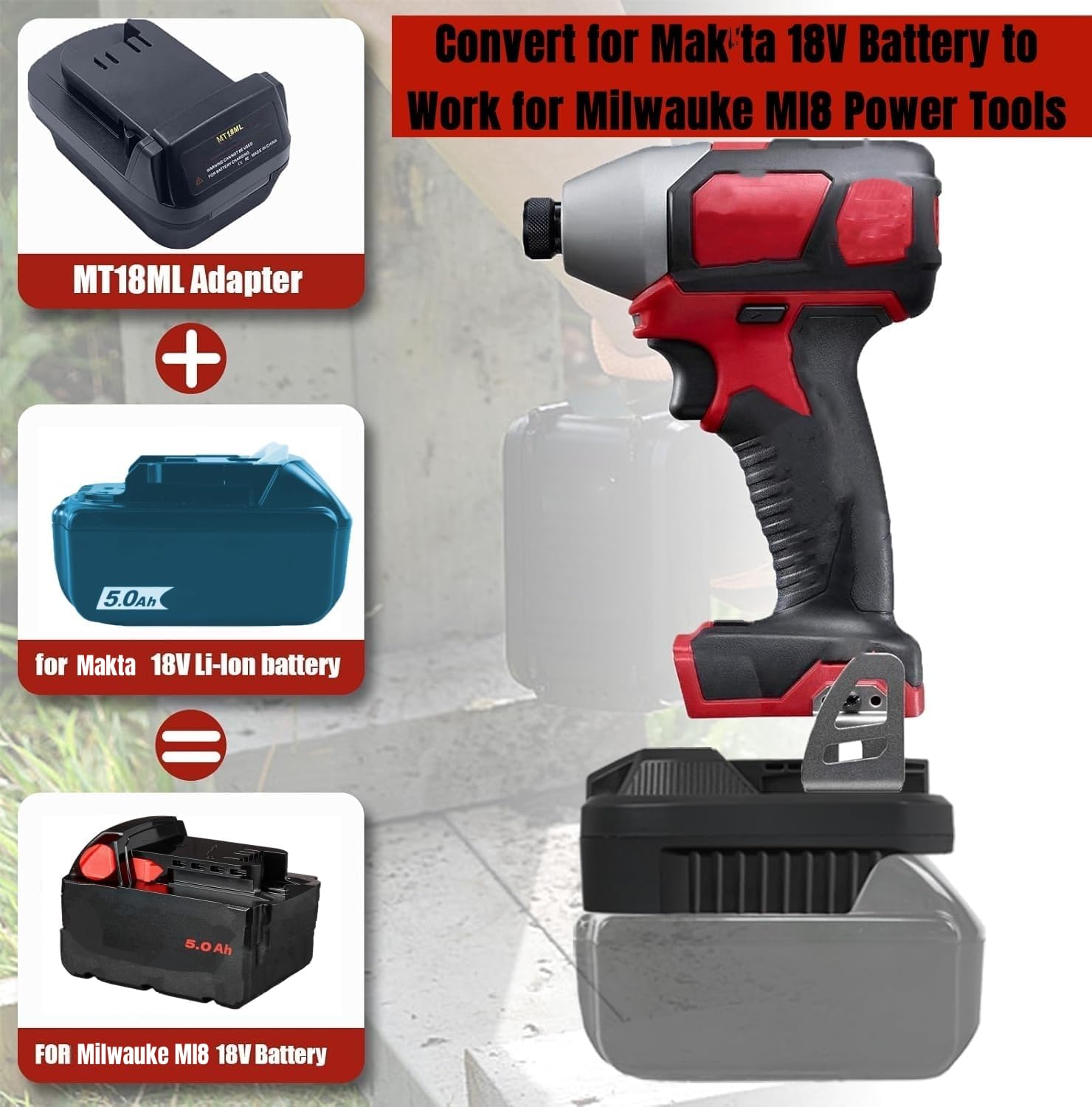 Adaptador de batería Milwaukee a Makita (para batería Makita de 18 V, funciona para herramienta M18)