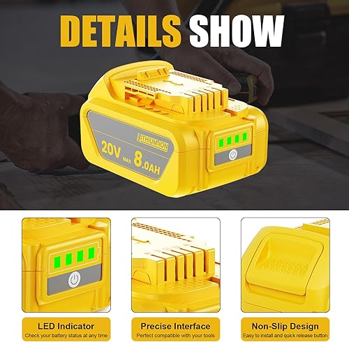 Miniatura 5 de Paquete de 2 unidades de reemplazo para batería Dewalt 20V Max 8.0Ah DCB200 DCB201 DCB205 DCB206 DCB207 DCB208 Compatible con herramientas