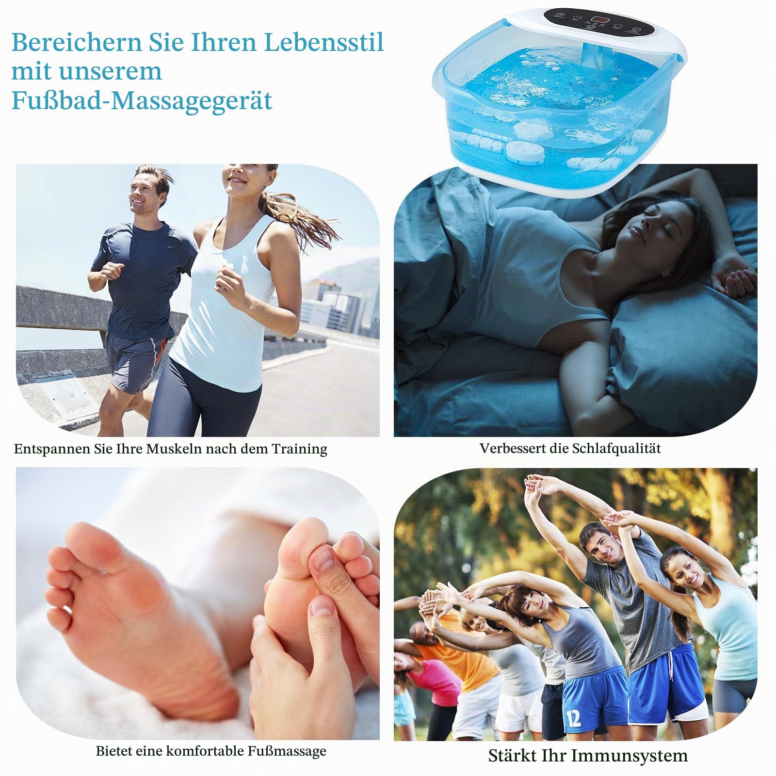 HOMASIS 500W Fußmassagegerät elektrisch, Fußbad mit Wassermassagefunktion, Fussbad mit Heißluftblasen, Fußbadewanne mit Temperaturregelung 35-46°C & Timer 1 Stunde (Blau)
