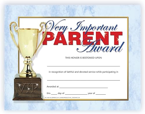 Hayes - Certificados de premio para padres muy importantes, certificados personalizados de reconocimiento de padres con diseño de trofeo, acabado