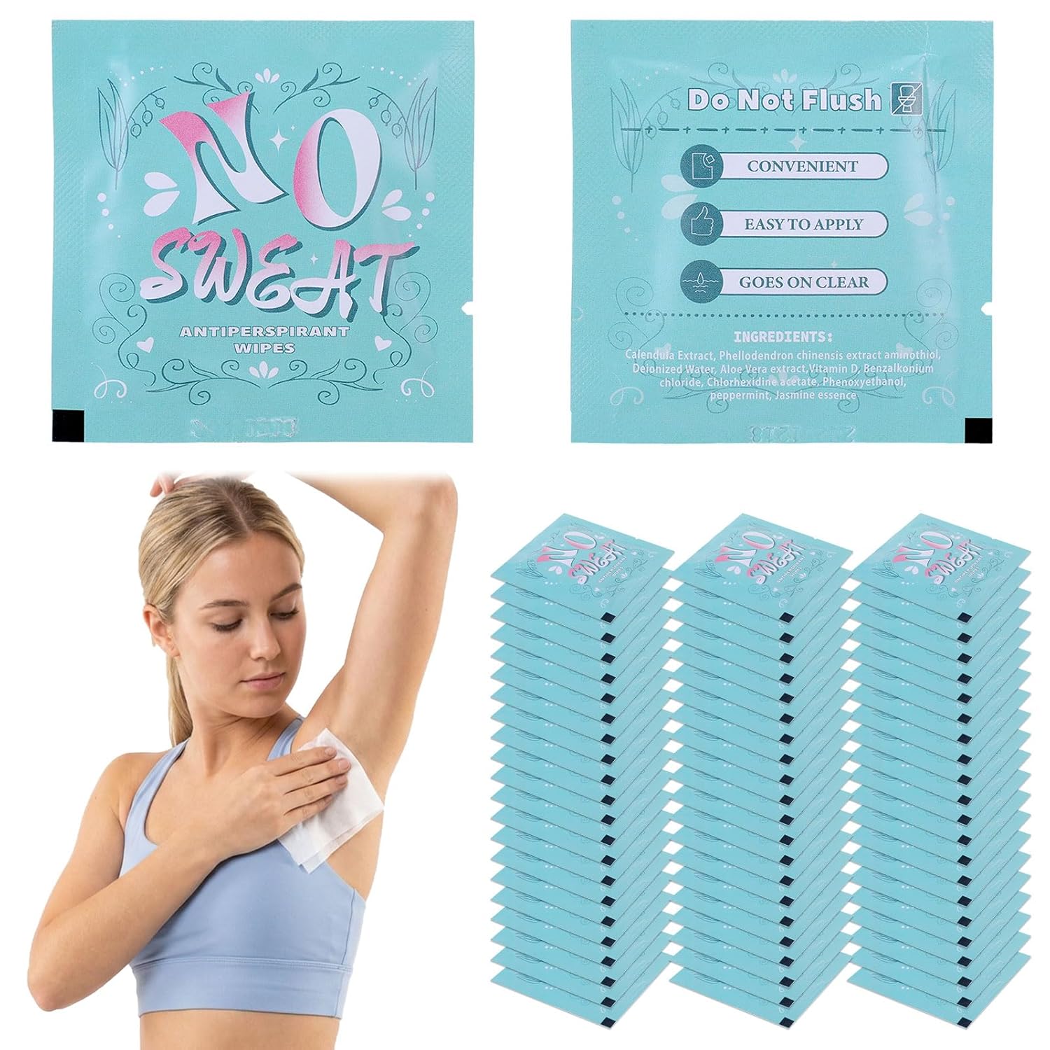 100 Pcs Deodorant Wipes Individually Wrapped, 2.6 x 2.6 in Alcohol Free Underarm Body Wipes Bulk for Travel and Outdoor, Mini Portable Refreshing Skin Cleansing Wipe Purse Essentials for Men Women