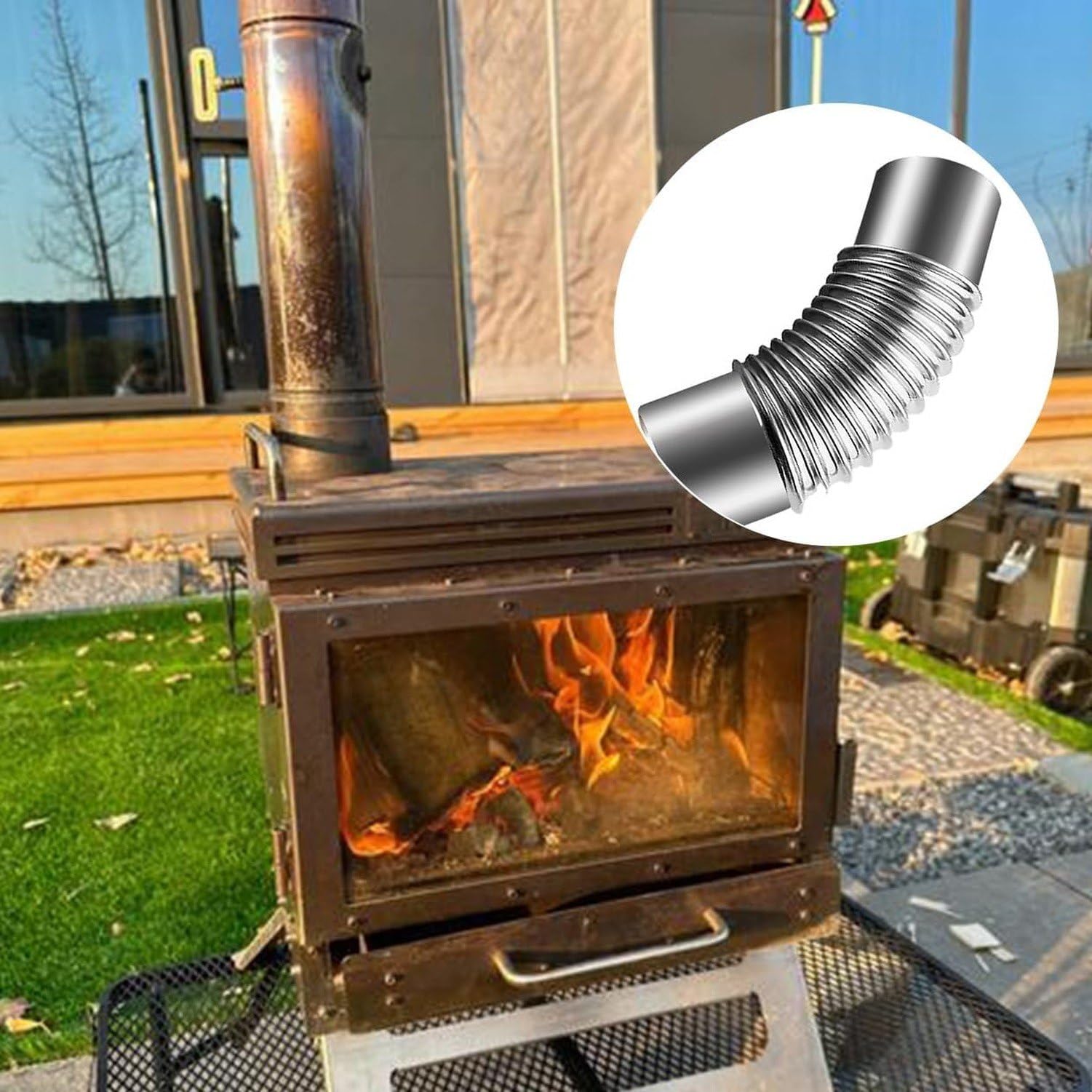 Tubo flexible acodado 45 grados acero galvanizado chimenea, 180mm, 180mm