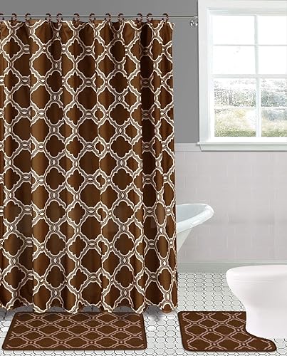 Miniatura 5 de Juego de 15 tapetes de baño para baño, cortina de ducha, diseño de mariposa o peine de miel (mariposa morado)