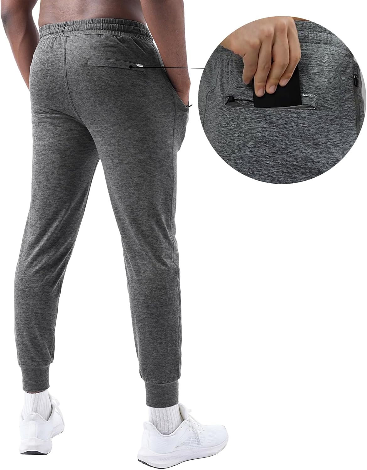 Fioboc Men's Joggers with Zipper Pockets Velou Athletic Workout Pants Moisture Wicking Sweatpants for Men Running Hiking - Image 6