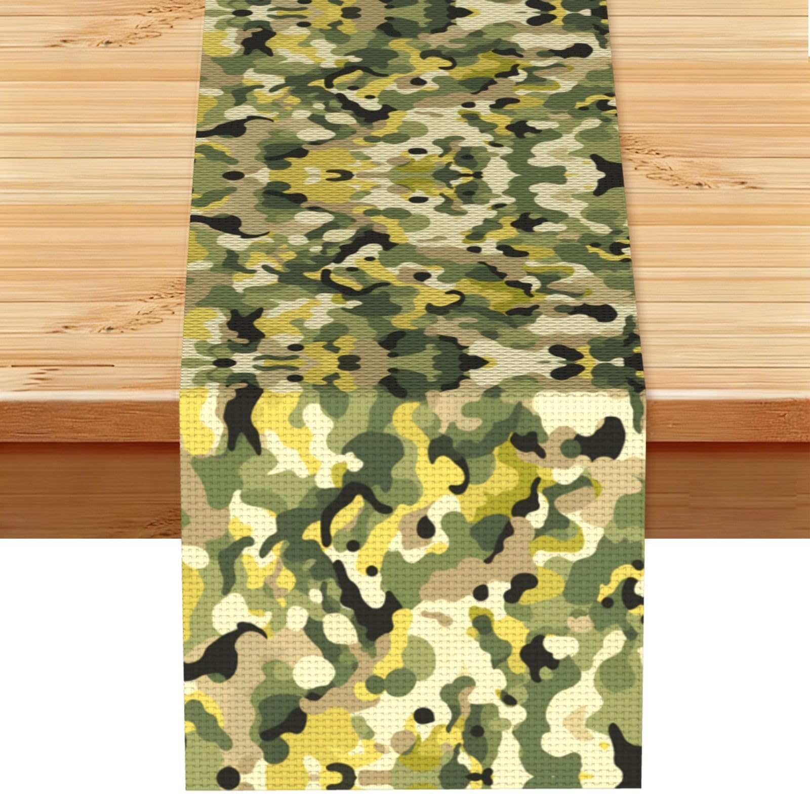 Airy Beige Camo Printed Table Runner 13 x 72, Wrinkle Resistant Decor for Dining Table Coffee Table Fireplace