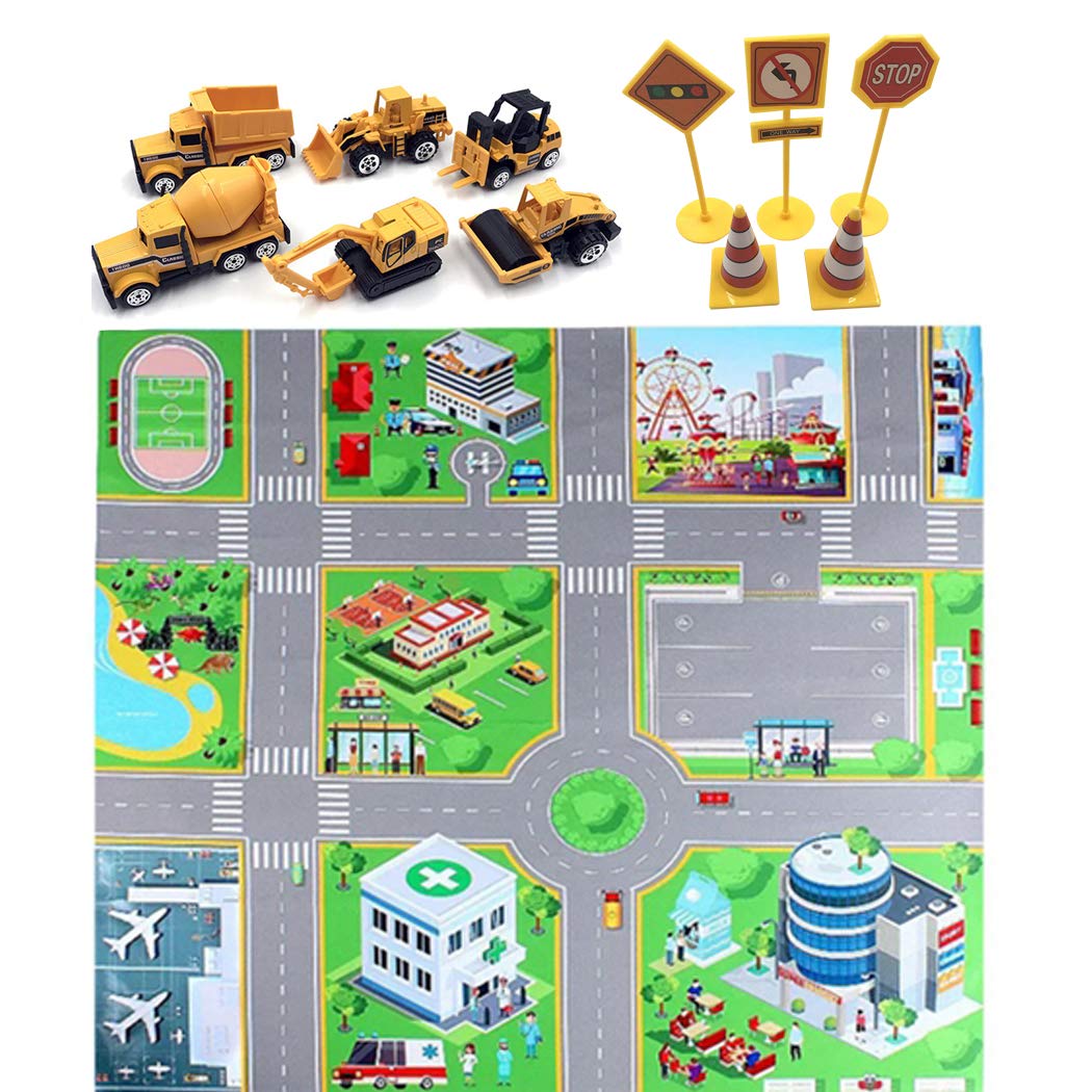 Anjetan Construction Vehicle Toy Set Assorted Truck Toy Construction Site Toy Play Mat