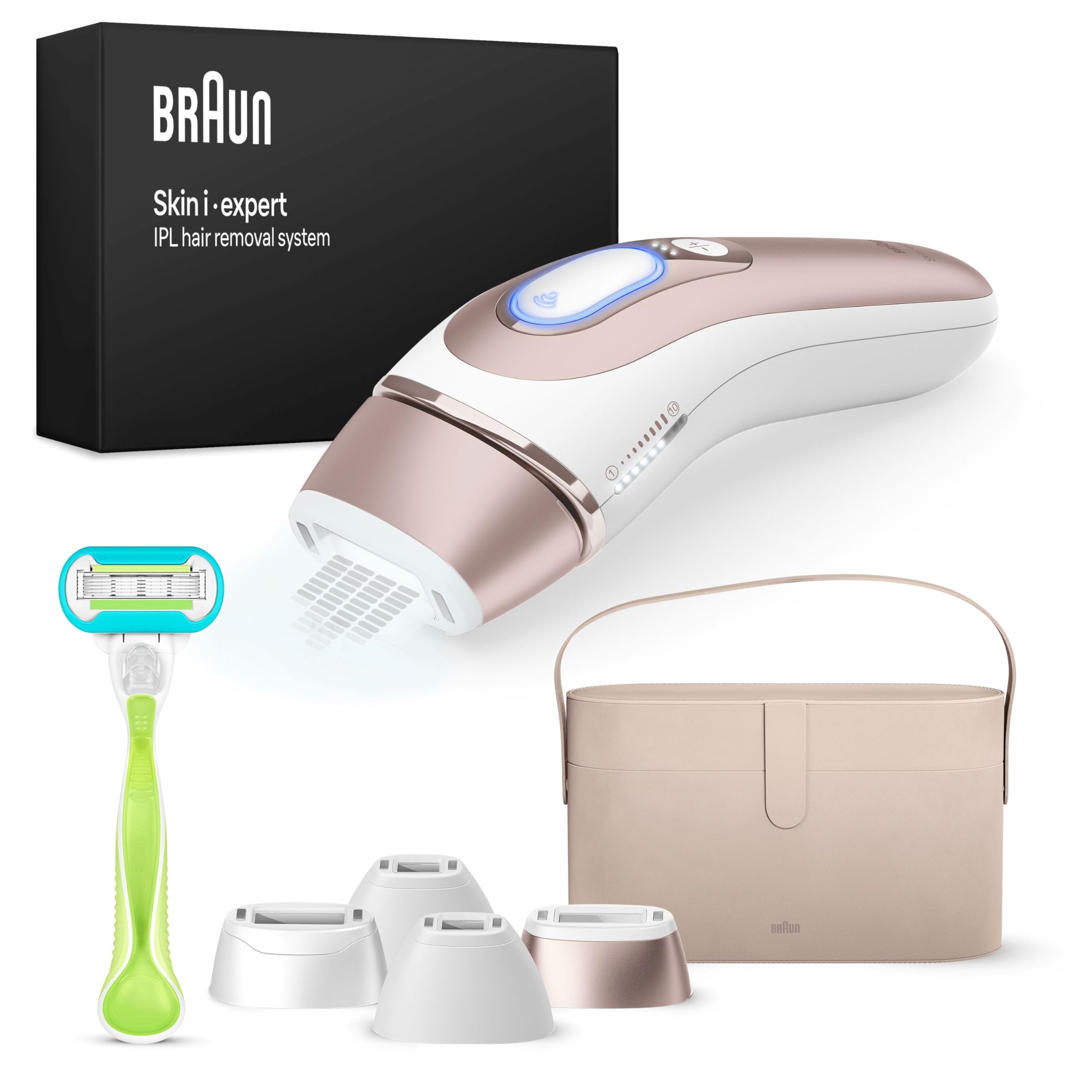 Braun Luz Pulsada Skin i·expert Smart IPL, Eliminación Del Vello En Casa, App Gratuita, Funda, Maquinilla Venus, 4 Cabezales, PL7387