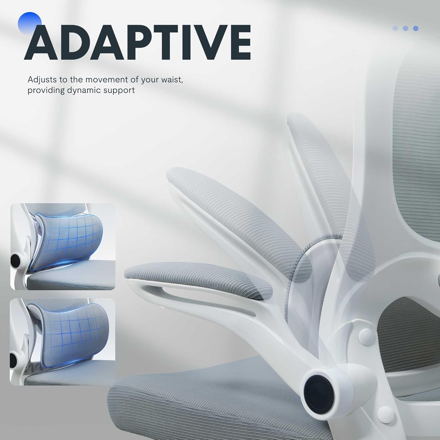 Image showing the adaptive lumbar support mechanism of the chair, highlighting its flexibility.