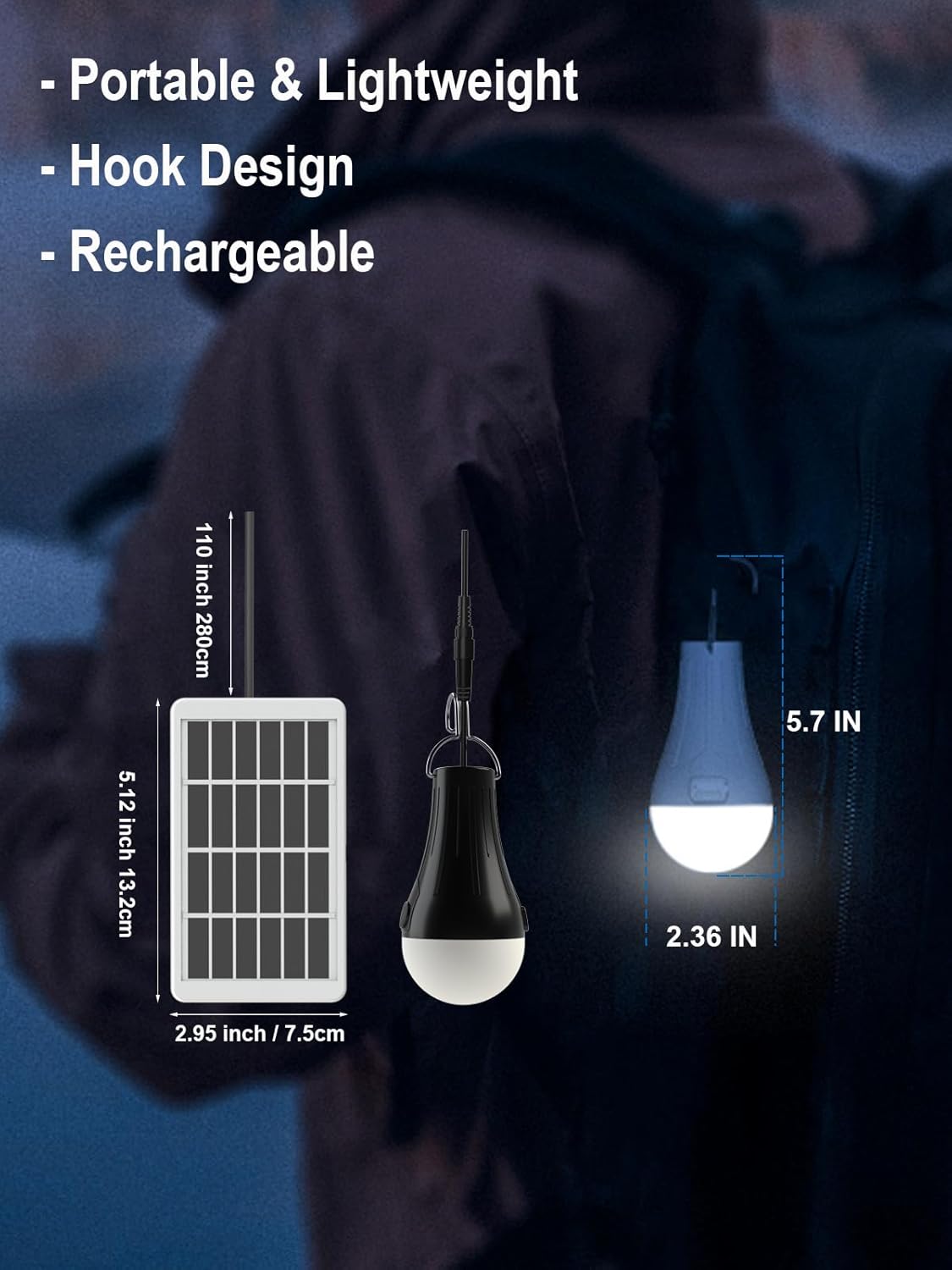 Dusk to Dawn Solar Light Bulbs Waterproof, Rechargeable Chicken Coop Light with Timer, 3 Color Temperatures, 4 Light Modes, Solar Emergency Lights for Indoor, Outdoor, Hurricane, Storm