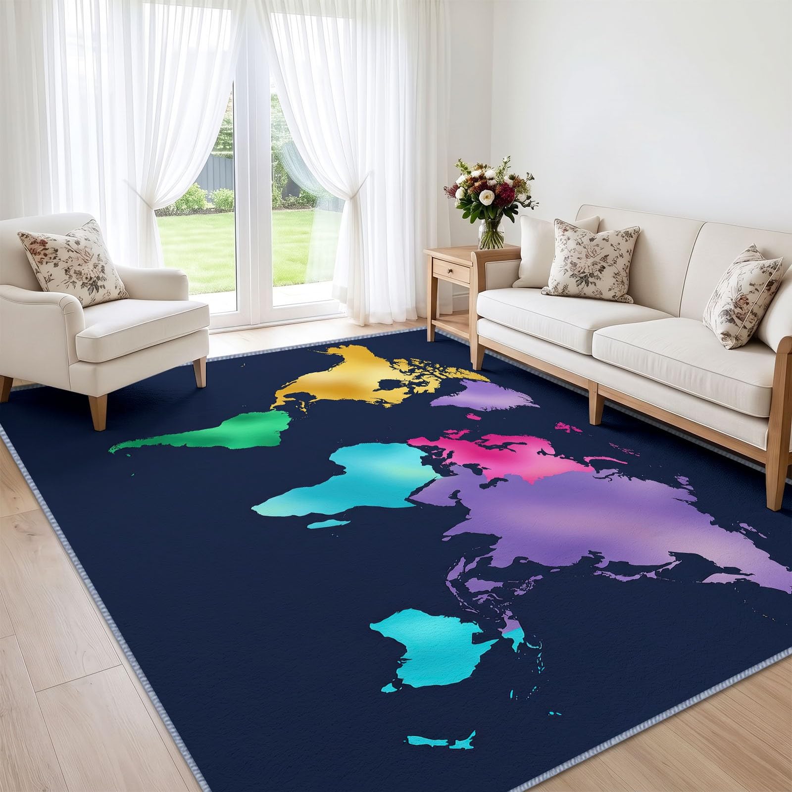 Generisch Waschbar Teppich Modern abstrakt Pflegeleicht Florrutschfest, Weltkarte Farbe Florrutschfest Faltbare Teppich 240 x 300 cm für Wohnzimmer Kinderzimmer Schlafzimmer Büro Esszimmer