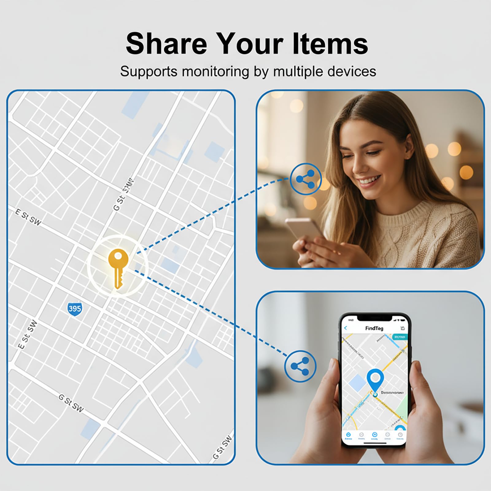 Air Smart Tracker Tags 4 Pack [Apple MFi Certified] (iOS Only) Item Finders Work with Apple Find My Worldwide Tracking 80dB Waterproof for Keys Luggage Wallet Pets Travel No Subscription Includes case — view 4