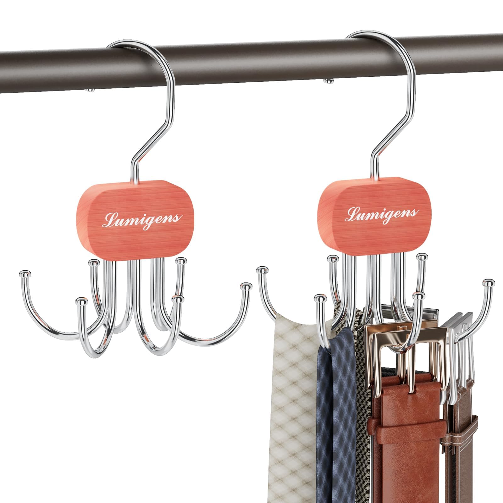 Cedar Wooden Belt Hanger, Belt Organizer for Closet,Rotatable Tie Rack,Belt Holder,Hanging Closet Storage Hook for Belt, Bra, Tank Top, Tie, Scarf,