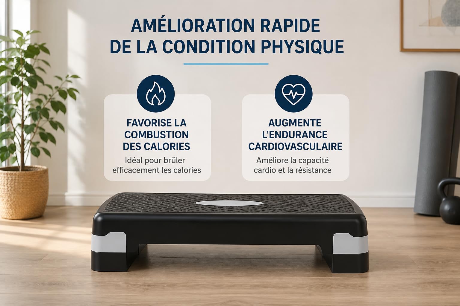 Step Fitness Réglable 18 cm Hauteur – Stepper Cardio & Musculation – Plateforme Antidérapante pour Entraînement à Domicile, Step Sport Aerobic pour Perte de Poids & Renforcement