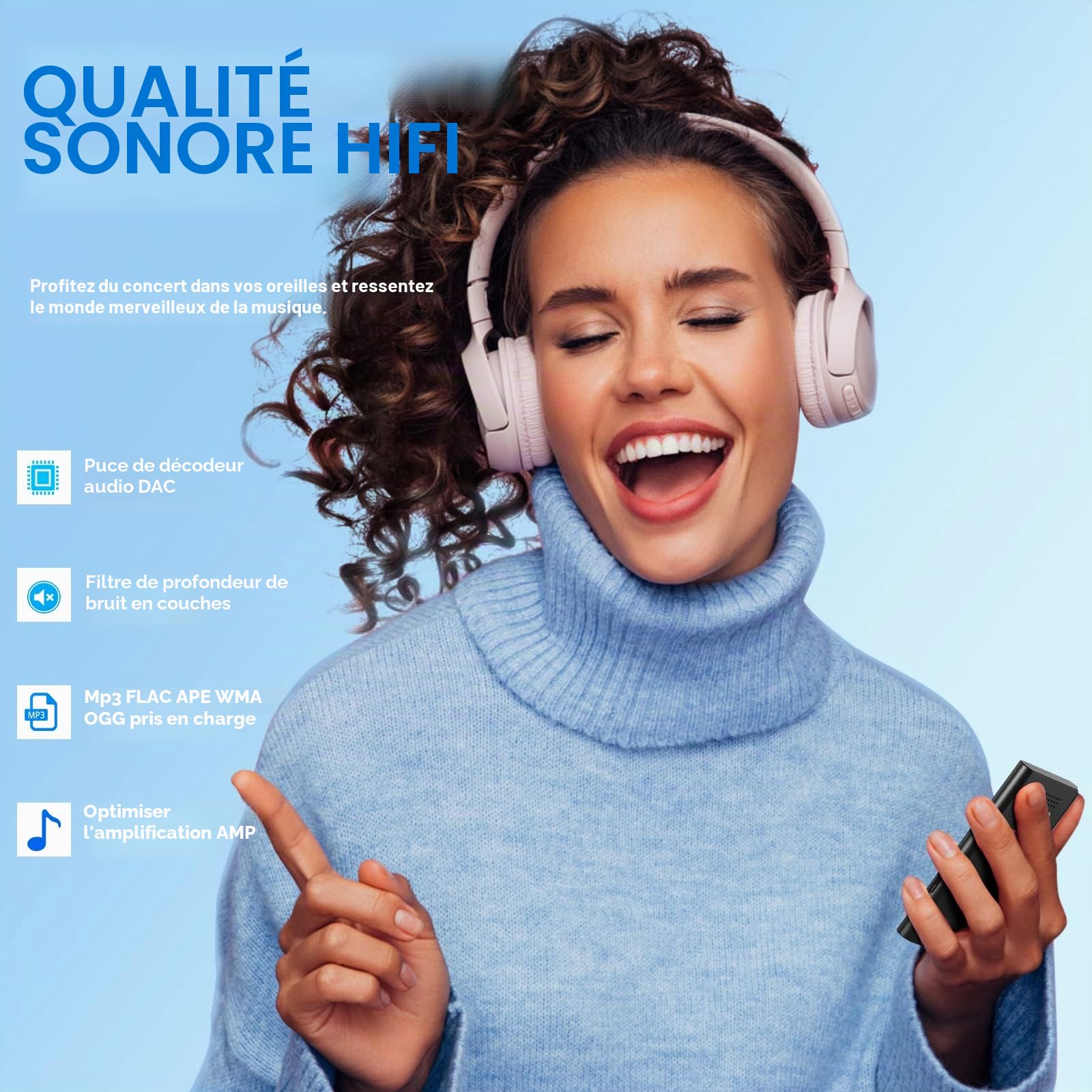 64Go Lecteur MP3, Lecteur de Musique avec Bluetooth 5.2, Haut-Parleur HD Intégré, Radio FM, Enregistreur Vocal, Design Mini, Poids 70G, Son HiFi, Idéal pour Le Sport, Écouteurs Inclus