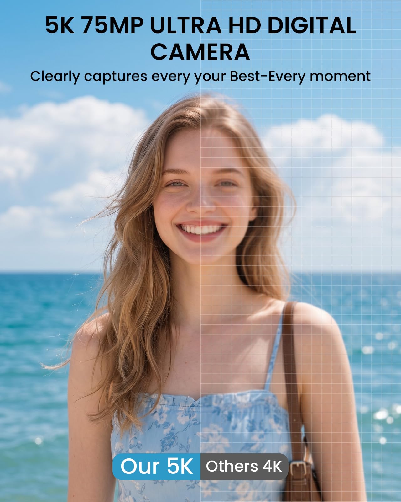Cámara digital 5K para fotografía con luz de relleno, pantalla abatible de 180° de 3 pulgadas, cámara de vlogging de 75 MP para video de YouTube, zoom de 18X, cámaras compactas para apuntar y