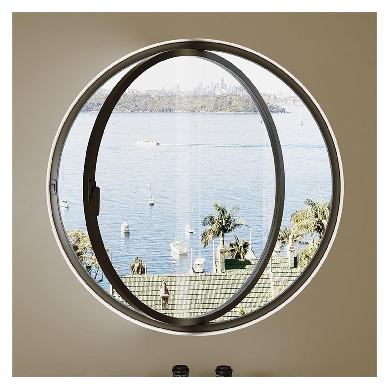 Ventana Redonda giratoria de 360° con Marco de Aluminio, Cristal Templado Tipo Ojo de Buey, Ventana abatible empotrada para Uso Interior/Exterior - Negro A 40 cm