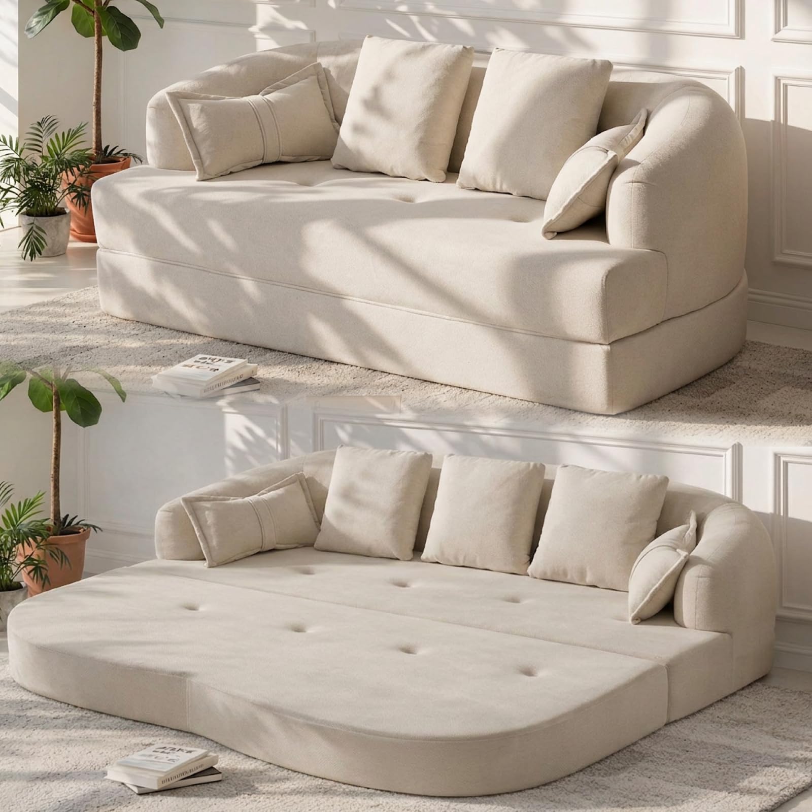 70" convertible sofa bed, 2-in-1 boneless sleeper sofa, soft chenille folding sofa loveseat with 4 pillows, love seat small couch for small spaces, living room, bedroom, no assembly (incomplete)