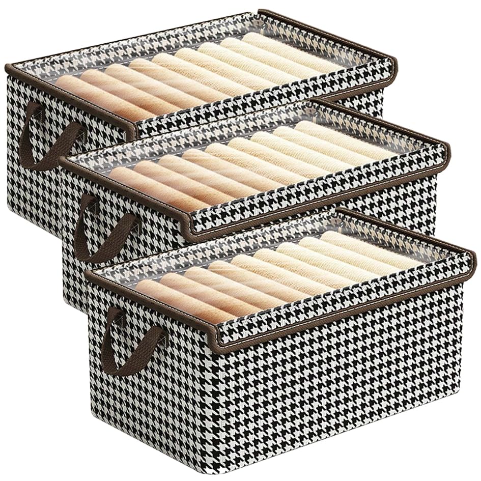 Image of Prime Pick Storage Box Foldable Non Woven Cloth Organizer with Lid with reinforced Handles Washable Wardrobe Almirah Drawer Storage Bin Black and White XXL Size Pack of 3