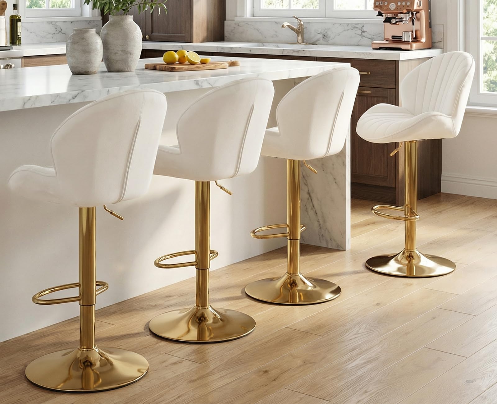 chairus Lot de 2 Tabourets de Bar Pivotants en Velours Hauteur Réglable Tabourets Hauts sans accoudoirs Ergonomique Tabourets de Comptoir (Beige(Velours)-2)