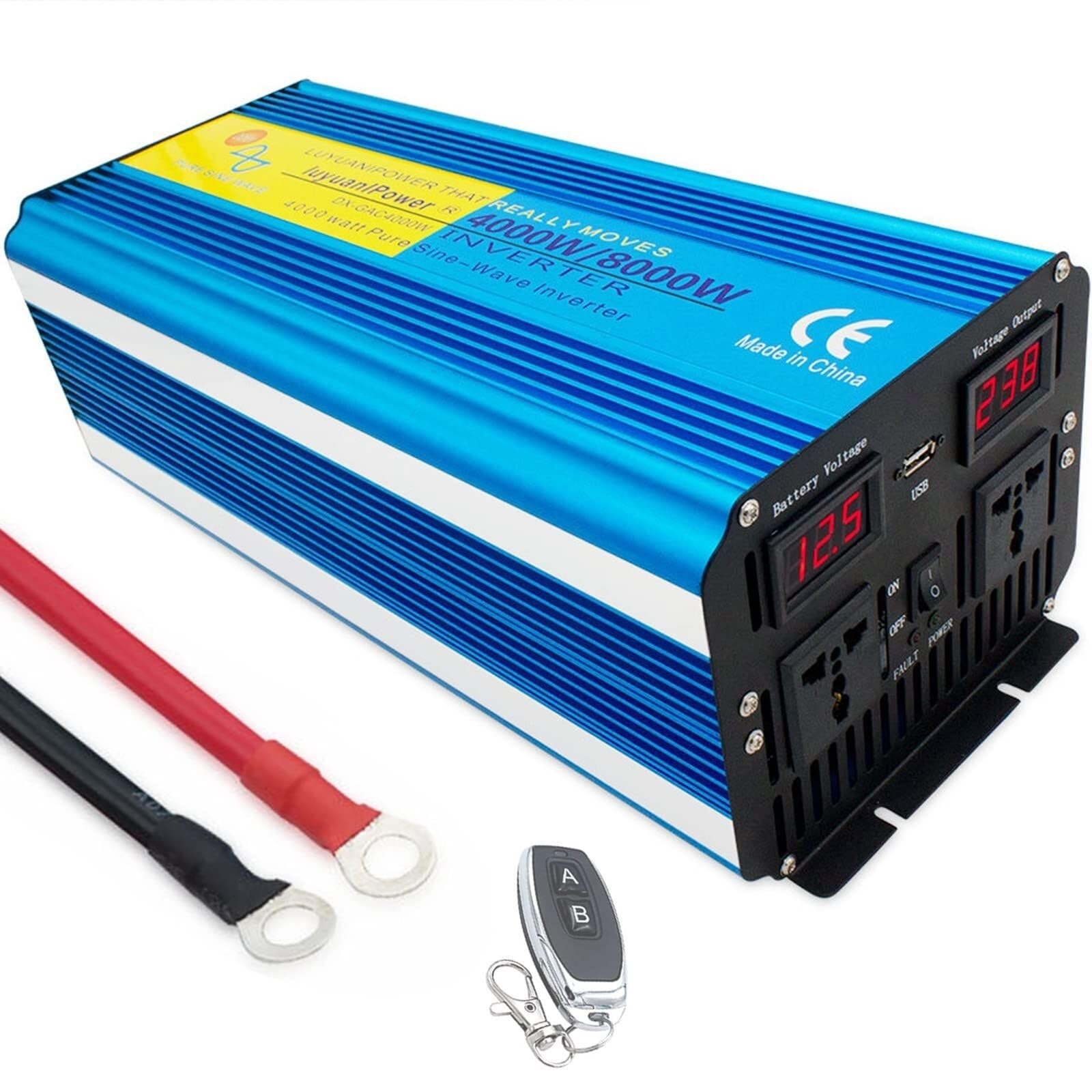 NVSFZGIYG Power Inverter Pure Sine Wave 3000W/3500W/4000W DC 12V/24V to AC 110V/220V Converter-2AC Outlets Car with One(4000W,24Vto220V)
