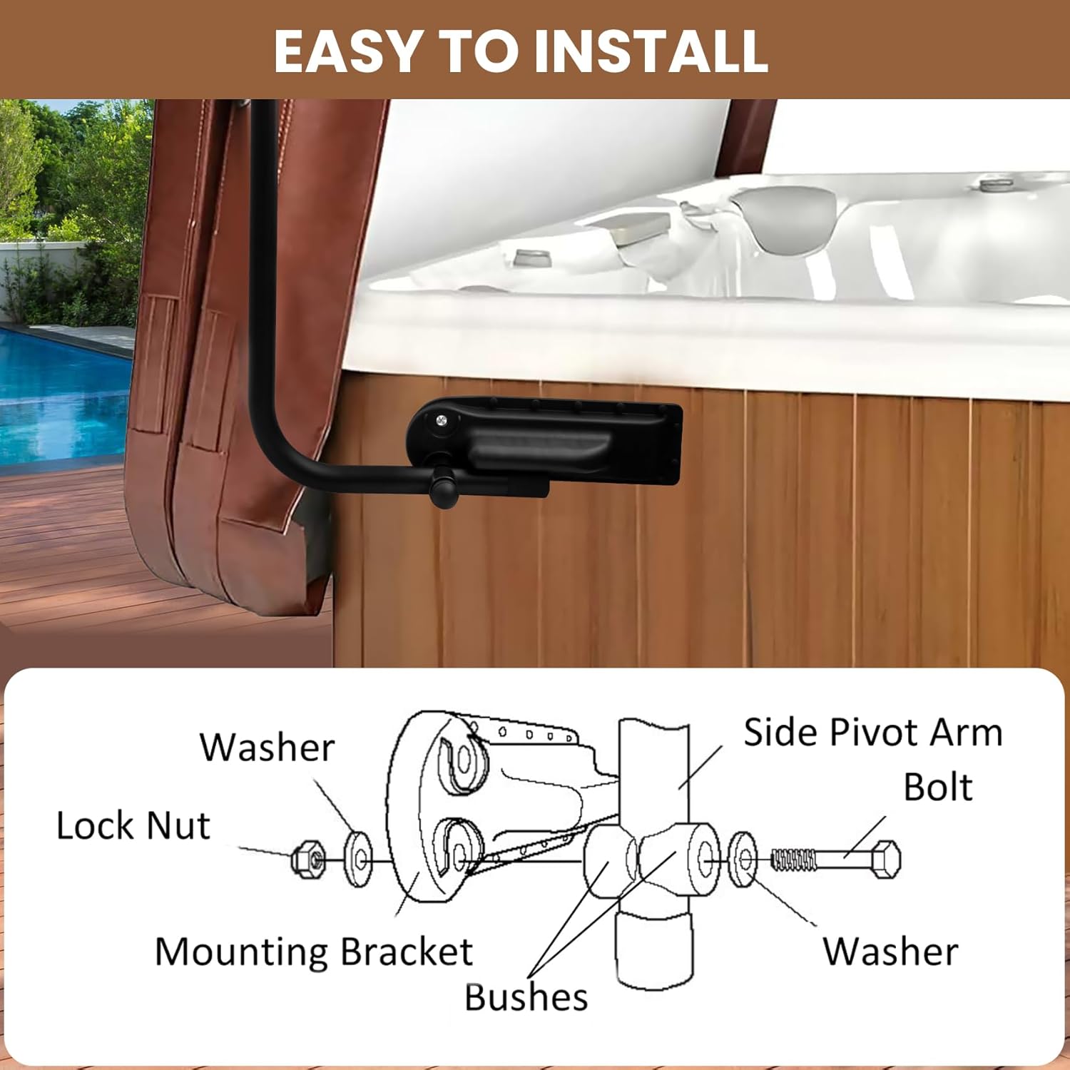 Spa Cover Lifter Accessories, Hot Tub Cover Lift Replacement Parts, Pivot Top Mount Fits Most Spa & Hot Tub Cover Lift, High Strength ABS Material, Easy to Install