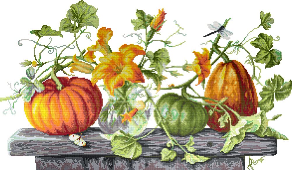 Awesocrafts Pumpkin Cross Stitch Stamped Kits Easy Patterns Cross Stitching Embroidery Needlework Kit Supplies 14Ct 2 Strands