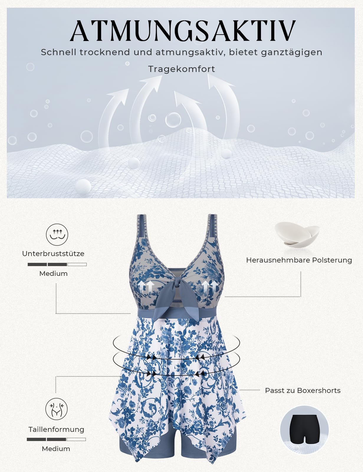Maillots De Bain Tankini pour Femmes, Maillot De Bain Deux Pièces Gainant Ventre Plat, Débardeur Fluide À Imprimé Floral avec Shorty