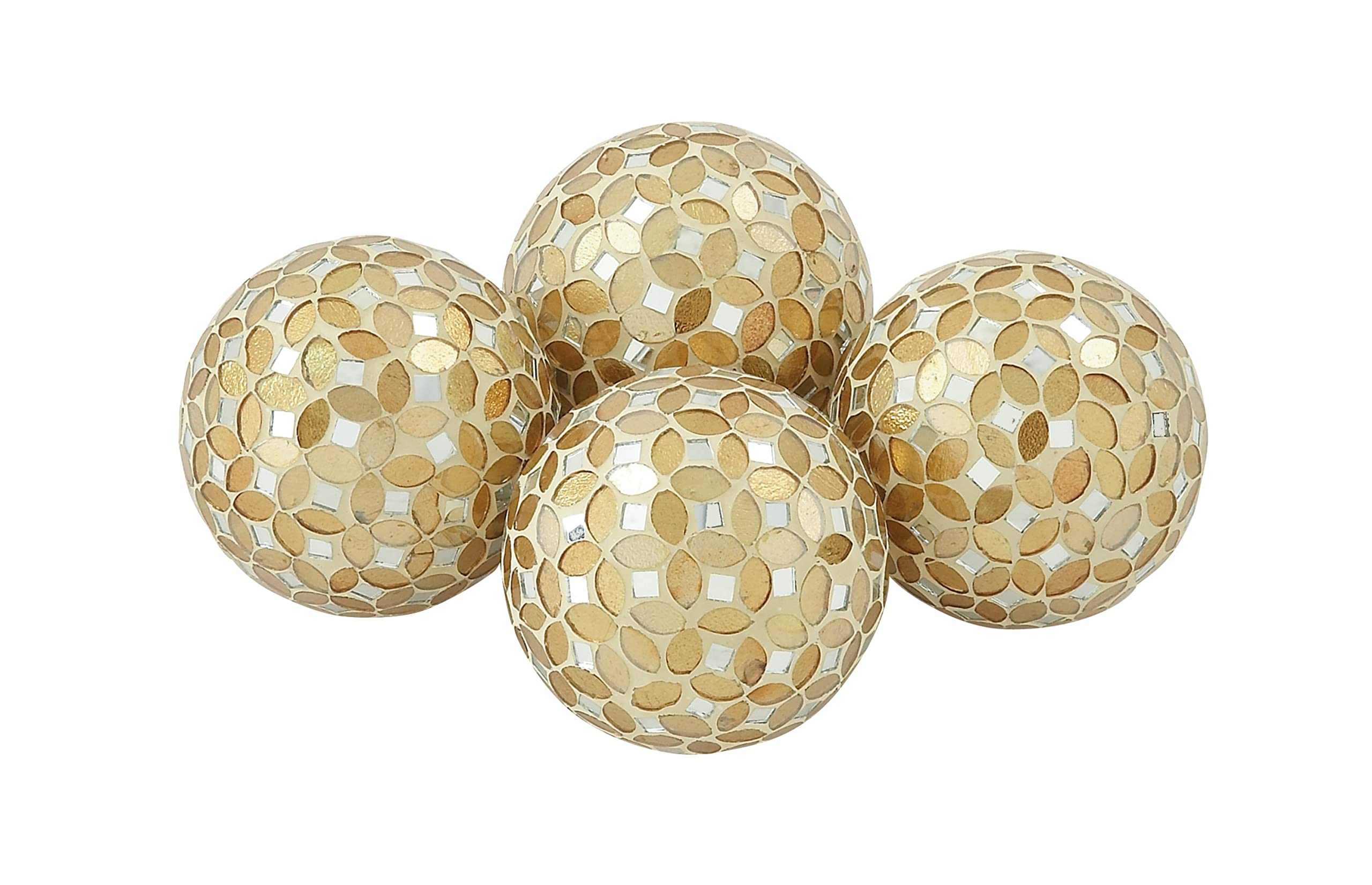 Deco 79 Glass Handmade Mosaic Orbs & Vase Filler, Set of 4 4"D, Gold