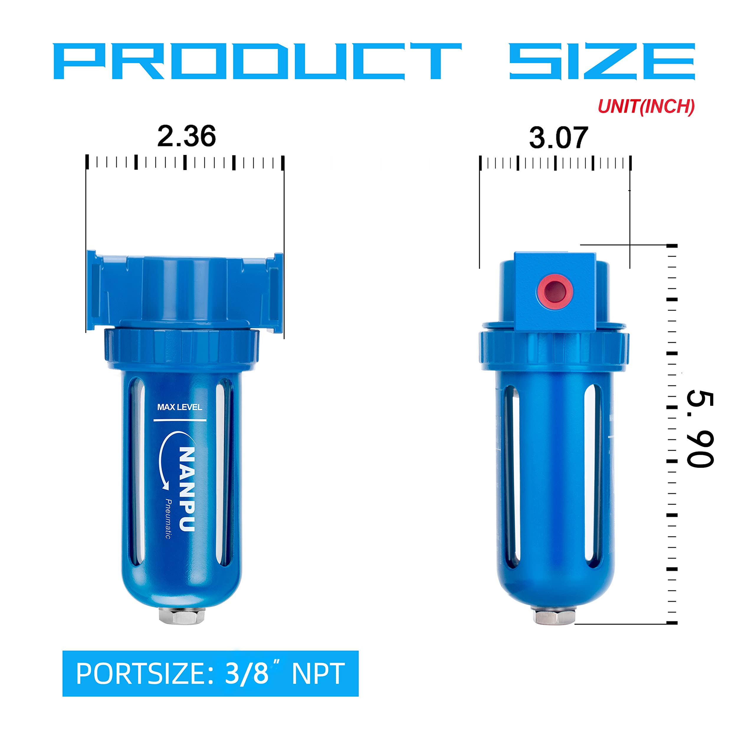 NANPU Zinc Alloy Desiccant Dryer, Compressed Air in Line Filter, Moisture Water Separator, Poly Bowl (3/8" NPT) — Amazon image 5