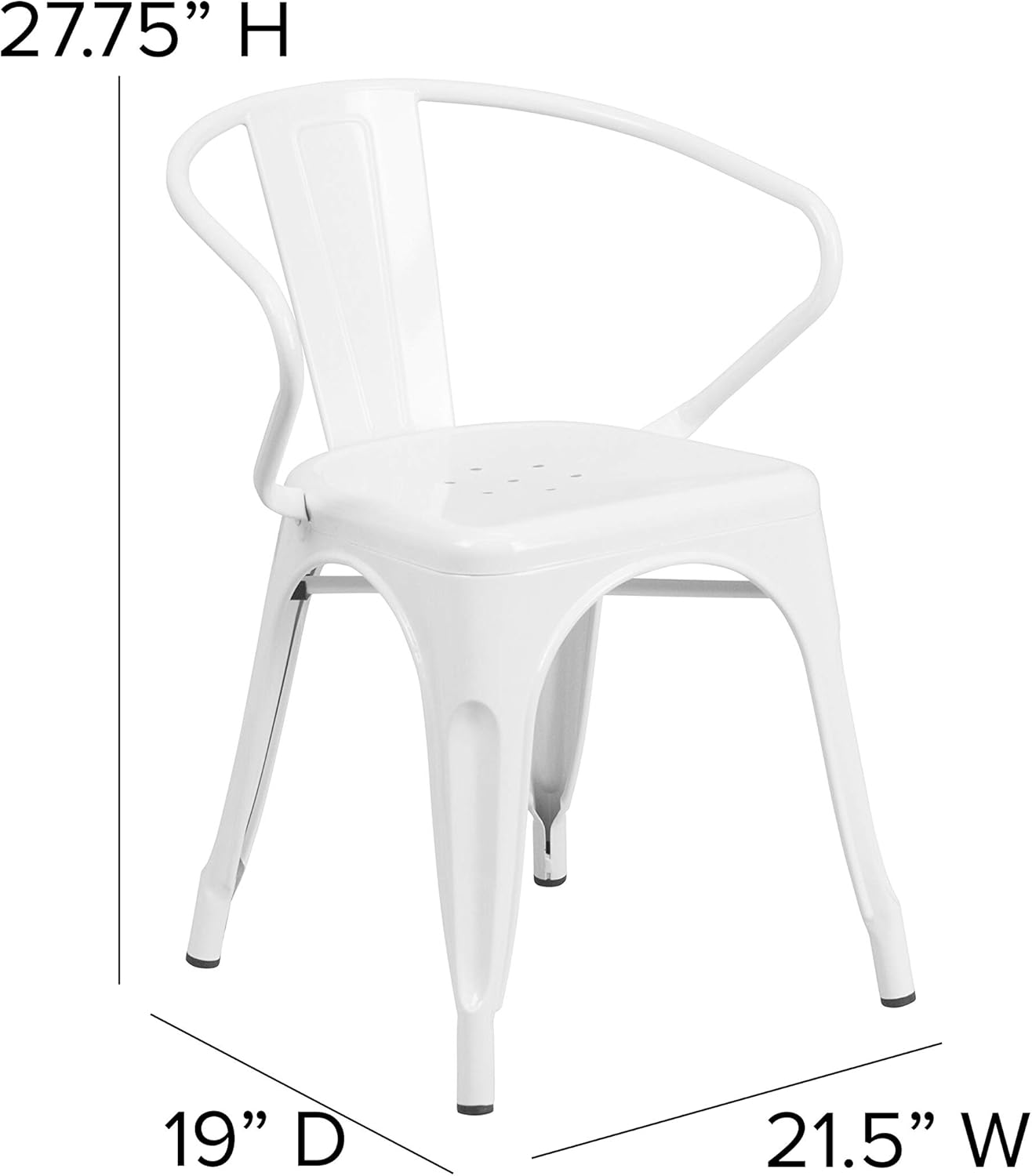 EMMA + OLIVER Commercial Grade 23.75" Square White Metal Indoor-Outdoor Table Set-2 Arm Chairs