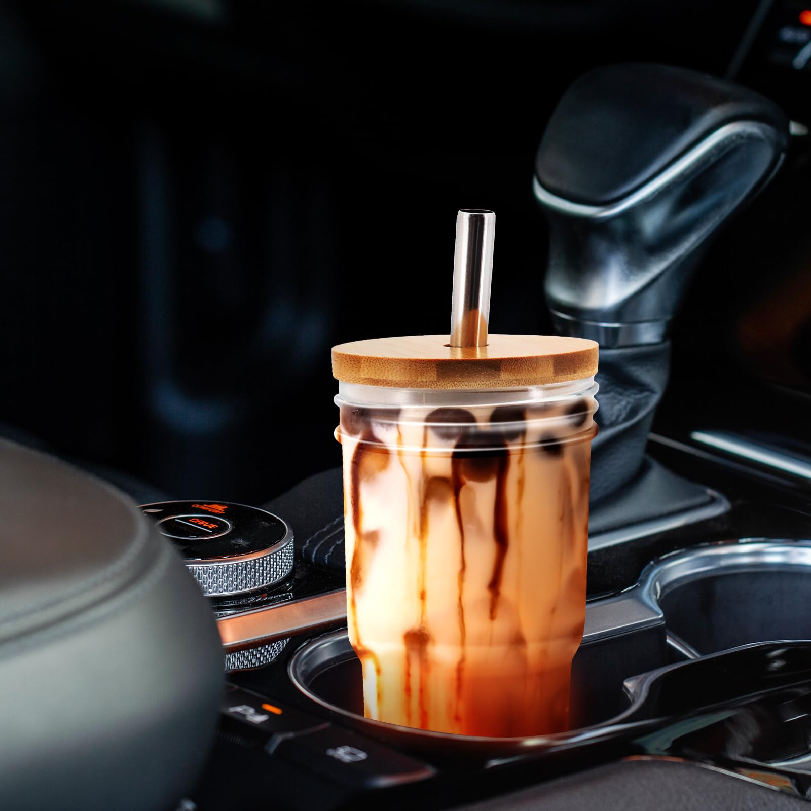 VITEVER 4er Set Glasbecher Mit Deckel & Strohhalm – 375 Ml, Gerippt, Für Eiskaffee, Bubble Tea, Smoothies