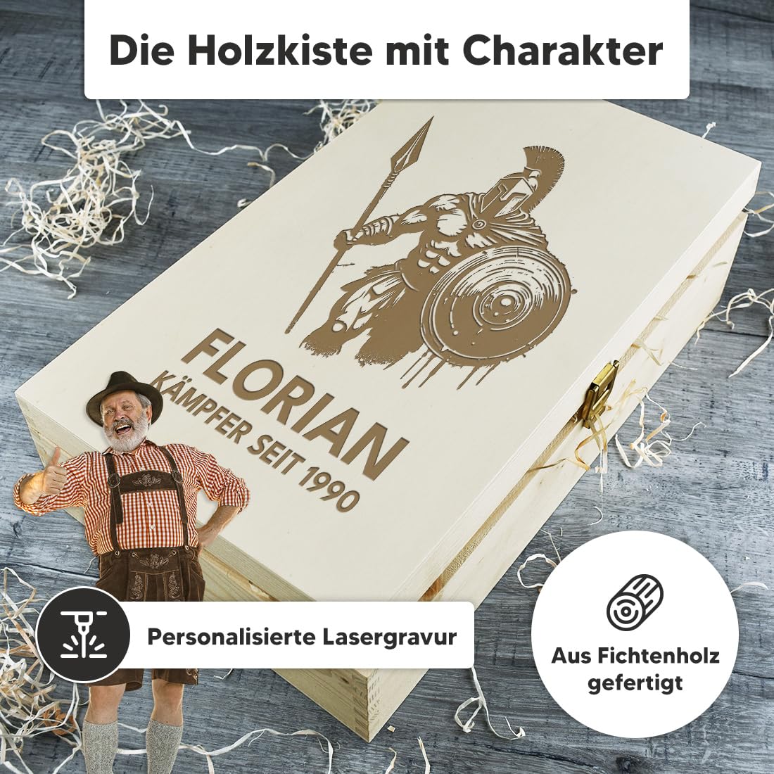 polar-effekt 2-tlg Set Bierkrug 0,5 L & Holzkiste mit personalisierter Gravur - Geschenke für Männer zum Geburtstag - Bierglas für Weißbier, Pils und Export