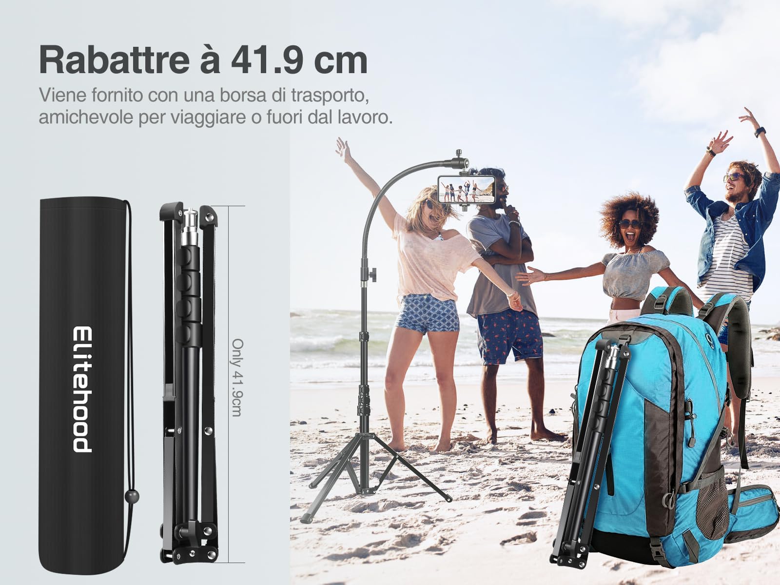 Elitehood 81inch/205cm Treppiede Smartphone Alto, Treppiede IPhone con Collo D'oca Regolabile da 43 cm, Rreppiedi Smartphone in metallo per iPhone 14 Pro Max / 13 Pro / 12 Pro Max, Telefoni Android