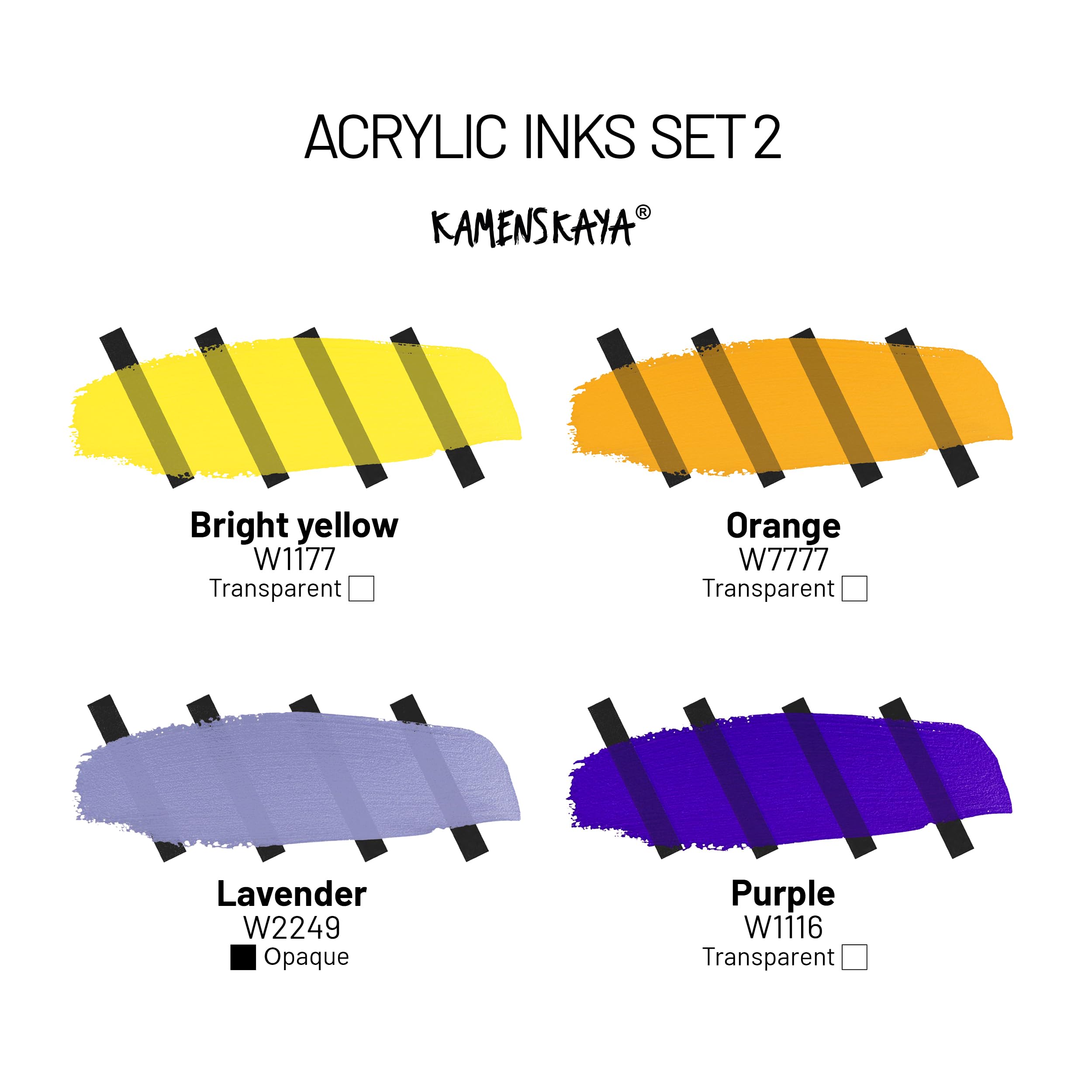 Kamenskaya Acrylic Inks for Artists - Acrylic Ink Set, Color Combination #2-4 pcs. 1 Fl Oz (30 ml) Each, 30 ml (Pack of 4) - Image 2
