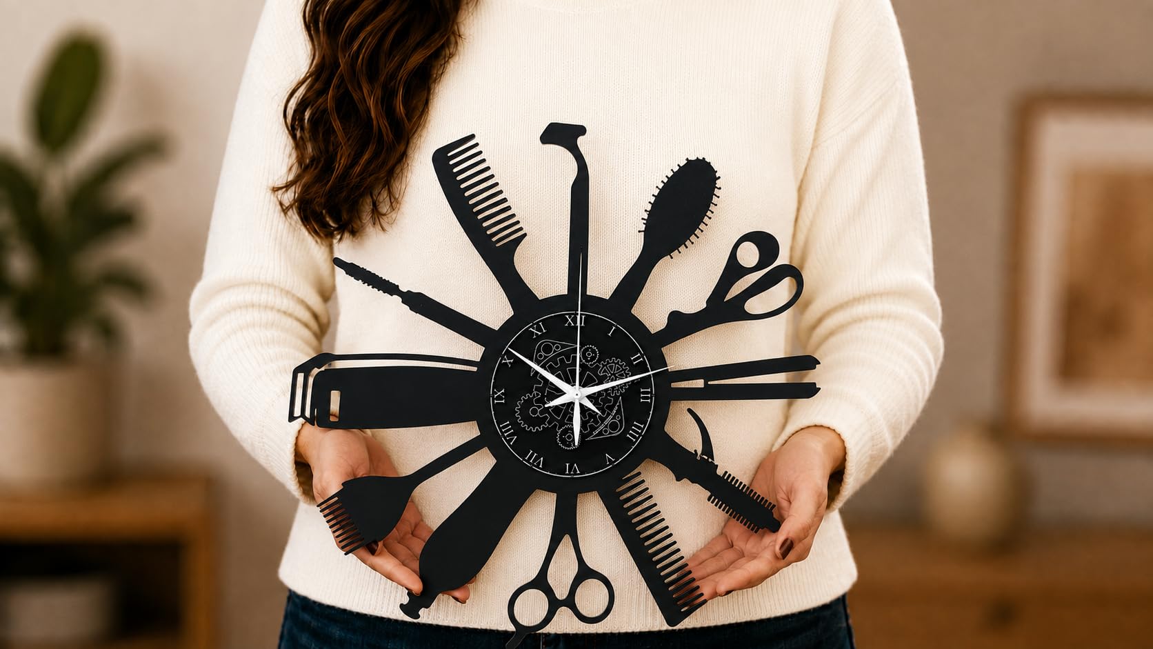 Reloj de Pared | Peluquería | Barbería | Motivos de Barber Shop (Negro B5)