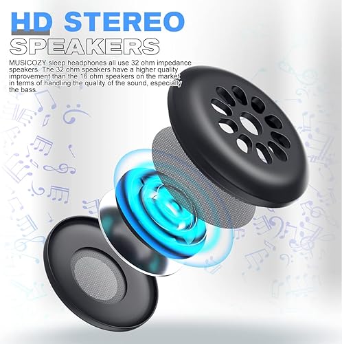 Miniatura 9 de MUSICOZY Auriculares para dormir, diadema inalámbrica Bluetooth, máscara para dormir, audífonos para dormir, máscara de ojos para dormir de lado,