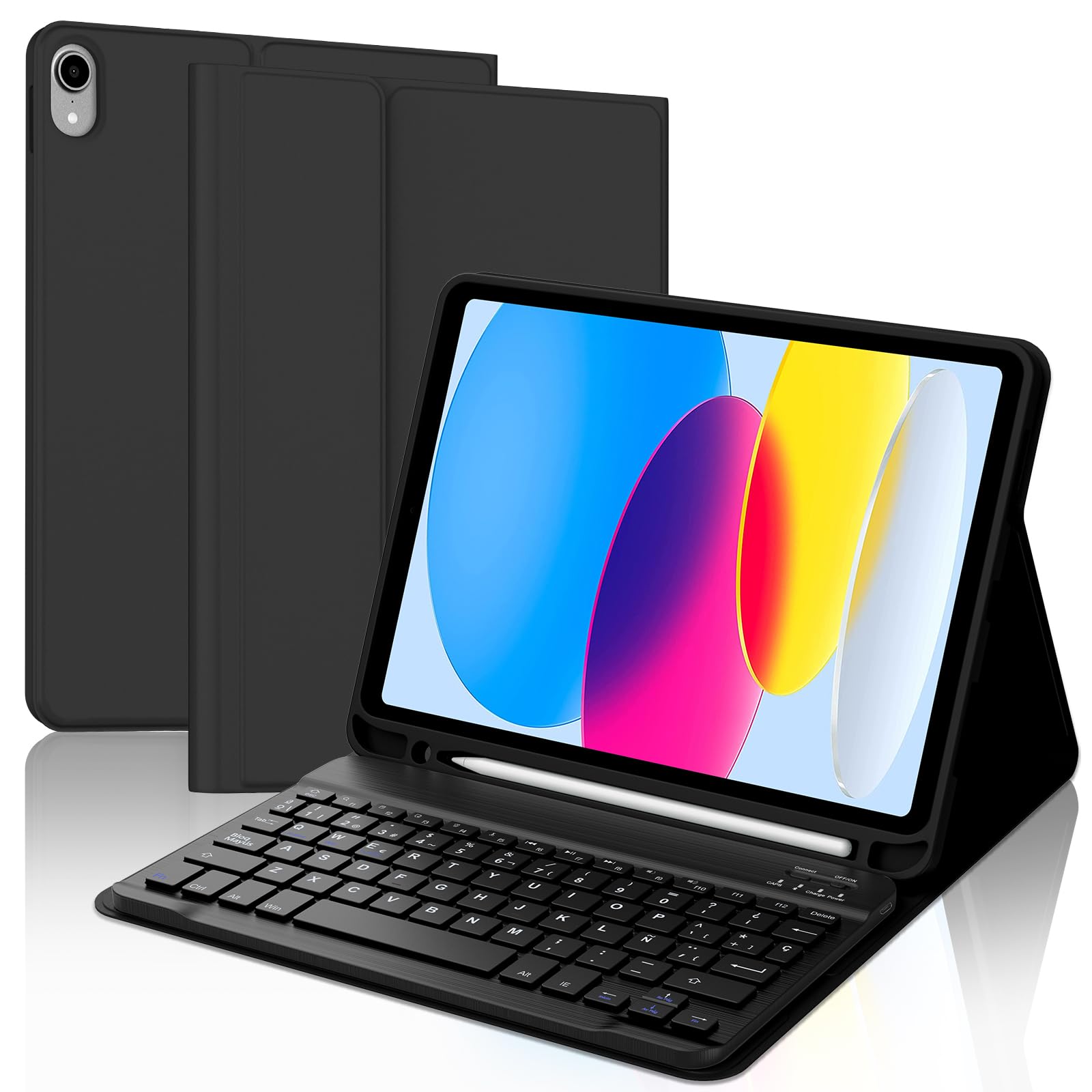Funda Teclado para iPad 11 Generación A16 2025/10 Generación 2022, QWERTY EspaƱol Ć, Bluetooth MagnĆ©ticamente Teclado para iPad 11/10 Gen, Negro