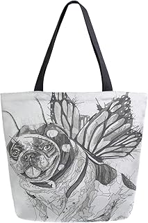 Olde English Bulldogge - Borsa per la spesa in tela con pittura in bianco e nero, lavabile, riutilizzabile, per la spesa, viaggi, picnic, scuola