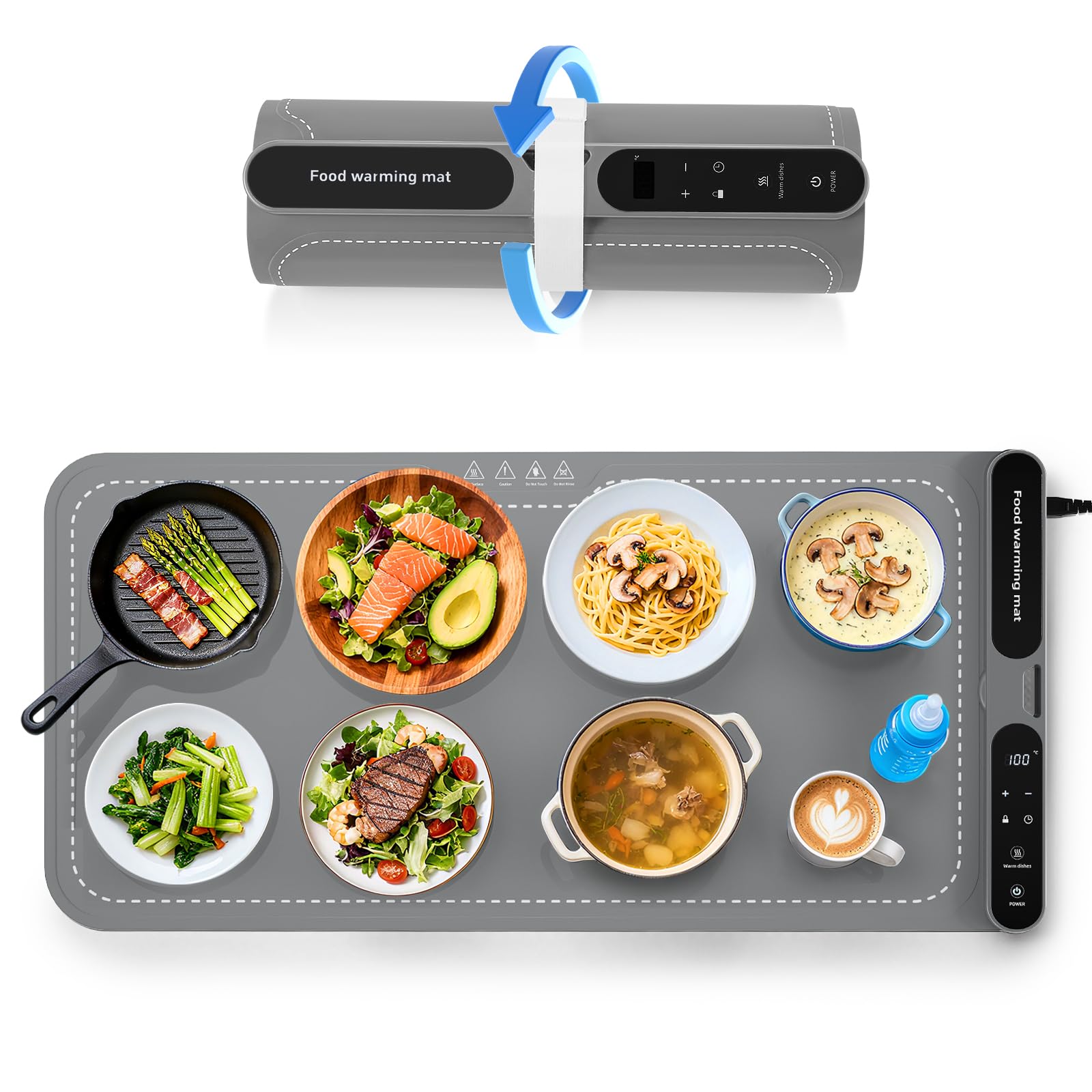 Chauffe Plat Électrique, plaque chauffante électrique portable pliable en silicone - 40-100 °C - Facile à nettoyer avec nano-matériau - Pour buffet, fête, décongélation