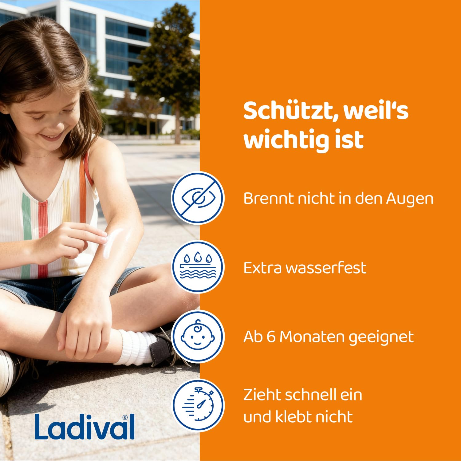 Ladival® Empfindliche Kinderhaut Sonnenschutz-Milch LSF 50+ für Kinder und Babys ab 6 Monaten, extra wasserfest, mit 4-fach Zellschutz, Sonnencreme 250ml