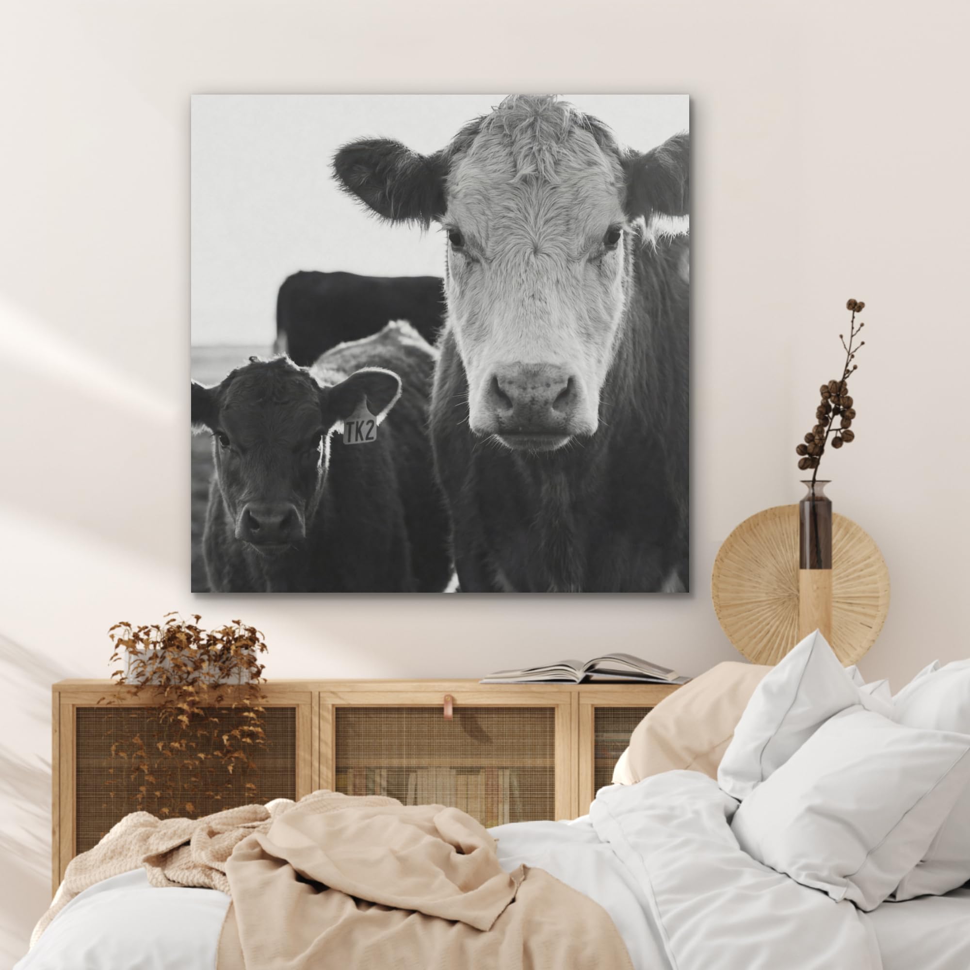 MuchoWow© Creazione Parete 90x90 cm Feltro Moderno Soggiorno Stanza Letto Quadro Cornice Salotto Mucche - Bianco e nero
